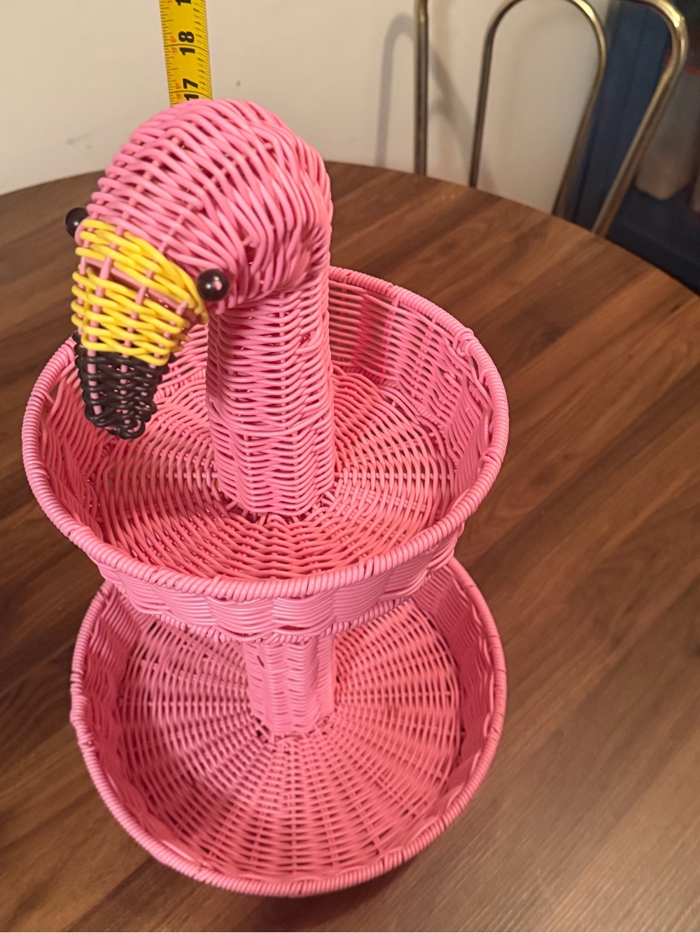 Charming Pink Flamingo Wicker Two-Tier Basket - Picture 9 of 16